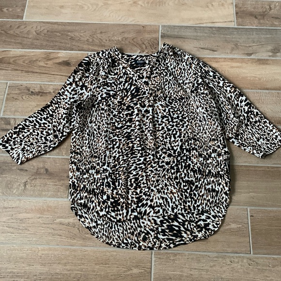 a.n.a Tops - Animal print is trending! Silky plus size v neck high low blouse! Like new!